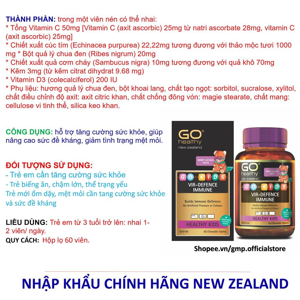 Tăng cường sức đề kháng Go Healthy VIR-DEFENCE IMMUNE tăng cường hệ miễn dịch giúp bé phát triển toàn diện hộp 60 viên