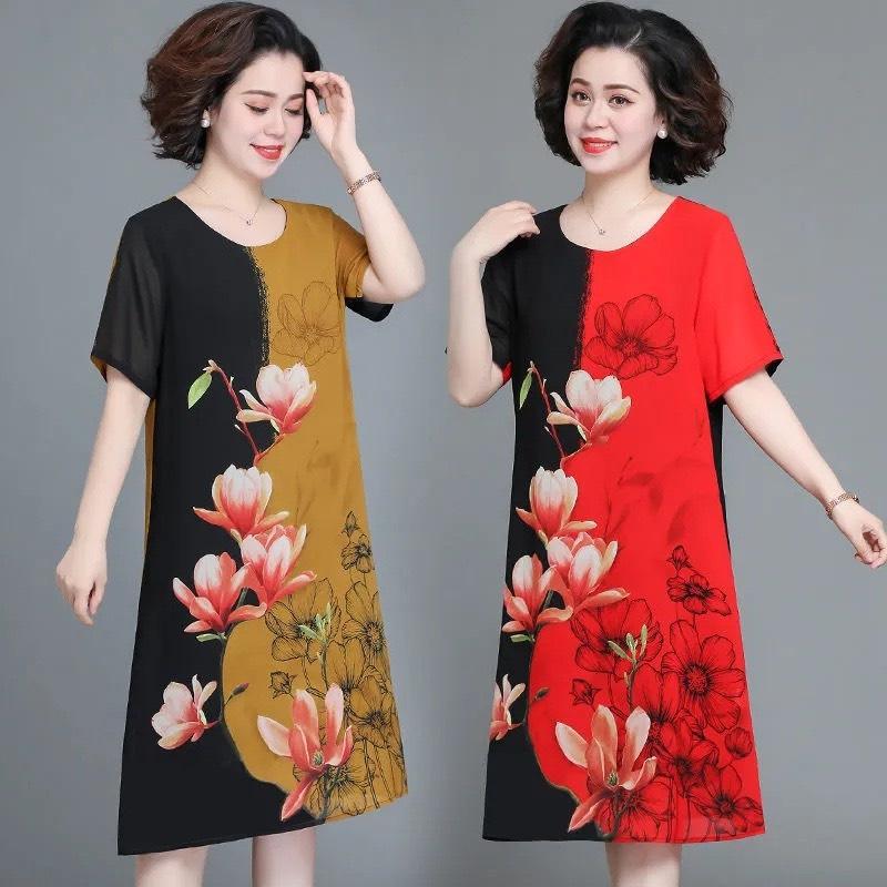 Đầm Trung Niên Nữ, Mẫu Váy Trung Niên In Hoa Cho Mẹ Đi Tiệc Sang Trọng Lịch Sự