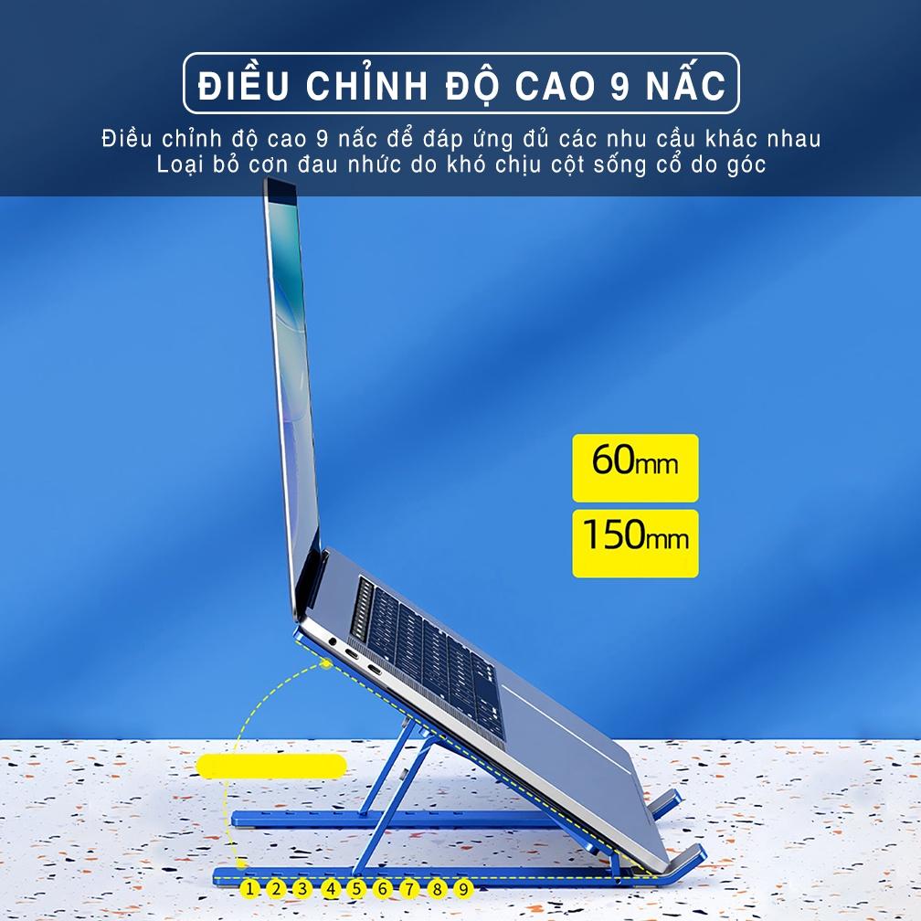 Giá đỡ Laptop, máy tính bảng bằng kim loại gấp gọn chịu lực 10kg có đế kê tản nhiệt tùy chỉnh độ cao linh hoạt, chống mỏi cổ