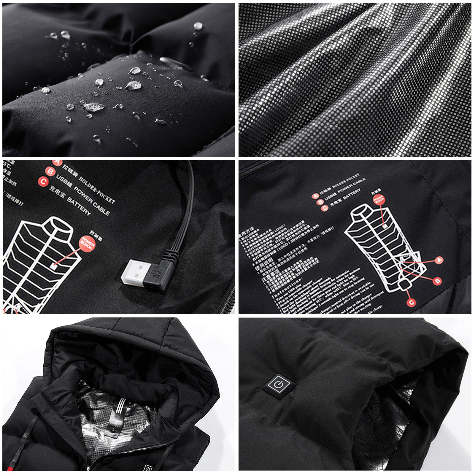 Áo Khoác Sưởi Ấm Unisex Với 9 Vùng Sưởi Chống Gió Ngoài Trời Có Mũ Có Thể Tháo Rời