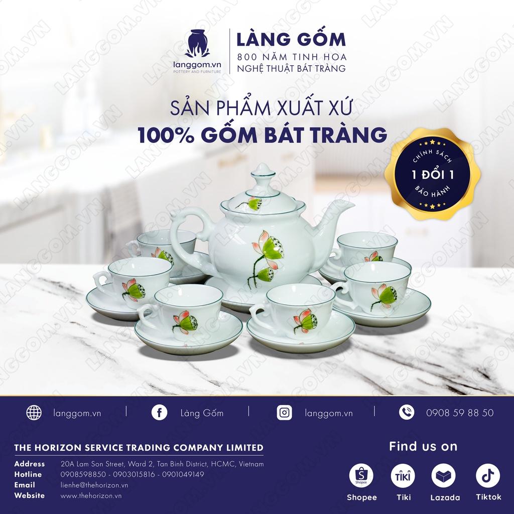 Bộ ấm chén phú quý men xanh miệng tròn - Gốm sứ Bát Tràng - LÀNG GỐM