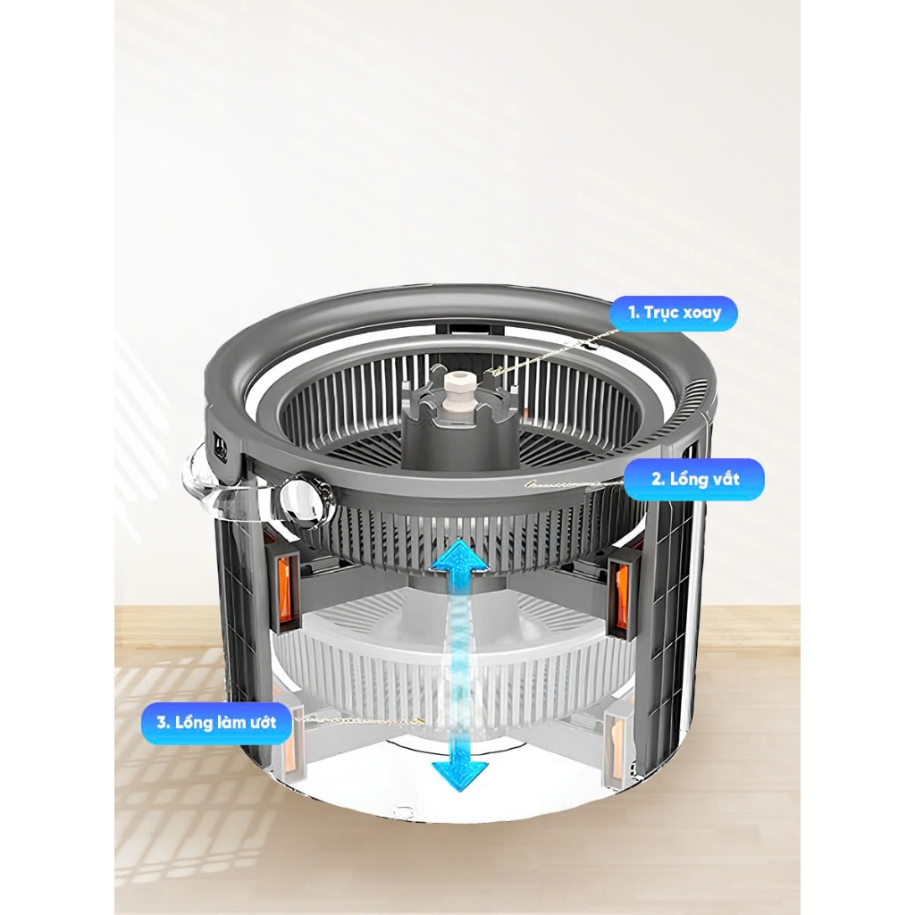 Thùng Lau Nhà Tròn MyJae Tiện Lợi Thông Minh Giặt Vắt 2 Trong 1