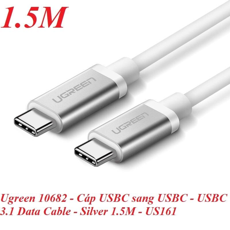 Ugreen UG10682US161TK 1.5M màu bạc Dây USB Type-C truyền dữ liệu và sạc mạ Nikel đầu nhôm - HÀNG CHÍNH HÃNG