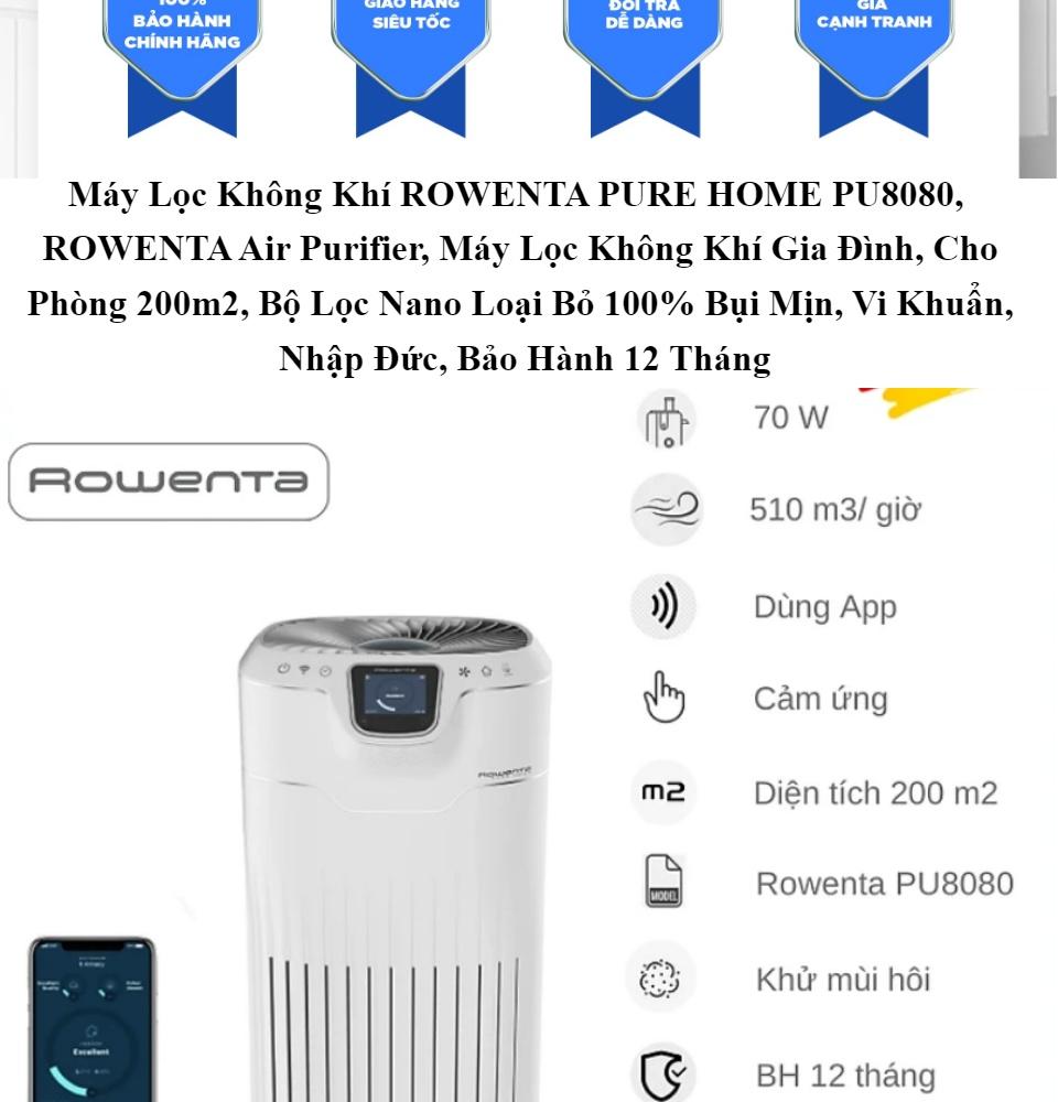 Máy Lọc Không Khí ROWENTA PURE HOME PU8080, ROWENTA Air Purifier, Máy Lọc Không Khí Gia Đình, Cho Phòng 200m2, Nhập Đức