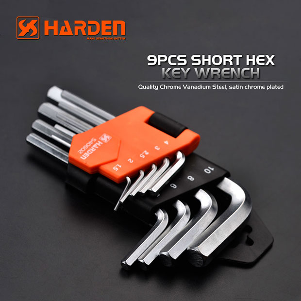 Bộ Lục Giác 09 Chi Tiết HARDEN 540602 Loại Ngắn, Hàng Chính Hãng, Được Làm Từ Chất Liệu Thép Chrome Vanadium, Độ Cứng Cao. Sản Phẩm Đựng Trong vỉ Nhựa Tiện Lợi Và Bền Đẹp. Thông số kỹ thuật: 1,5、2、2,5、3、4、5、6、8、10mm