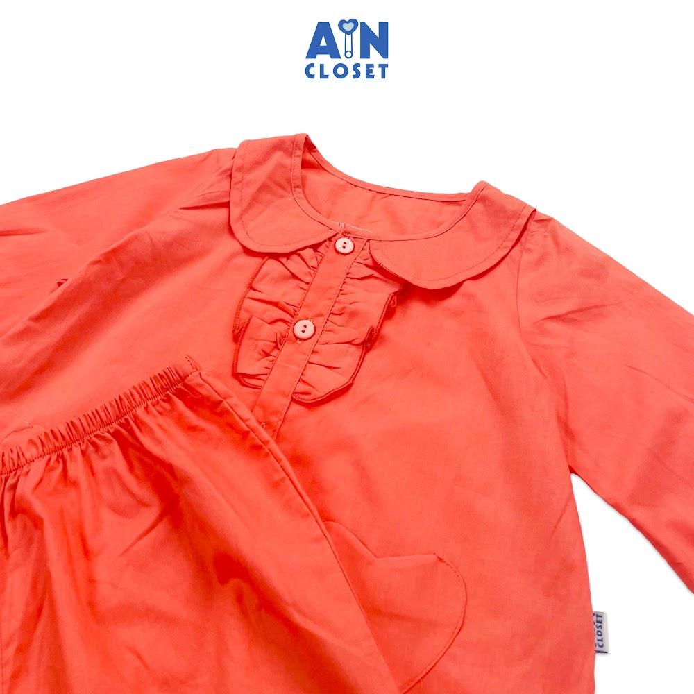 Bộ quần áo dài bé gái họa tiết Cam Trơn túi tim cotton - AICDBGQEUNJT - AIN Closet