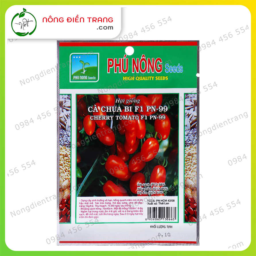 Hạt giống Cà Chua Bi Lùn Đỏ F1 Thái Lan Phú Nông - Gói 0.1g - Trái dài sai trái sinh trưởng khỏe kháng sâu bệnh tốt VTNN Nông Điền Trang