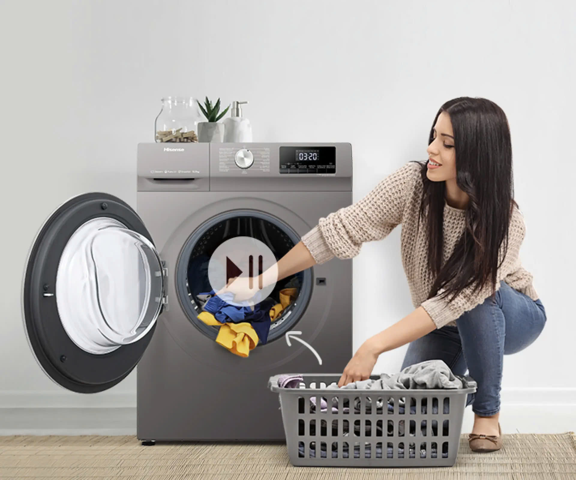 Máy giặt Hisense Inverter cửa ngang 10.5kg WFQY1114EVJMT loại bỏ 99.9% vi khuẩn, động cơ êm ái - HÀNG CHÍNH HÃNG