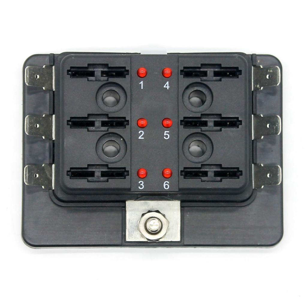 6 Way Circuit Automotive Car Boat Blade Fuse Box Block Holder with Cover