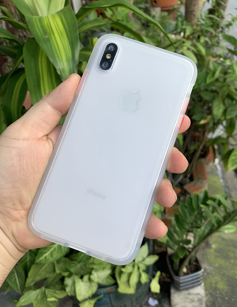 Ốp lưng chống sốc dành cho iPhone X vs iPhone XS nút bấm màu đỏ - Màu trắng
