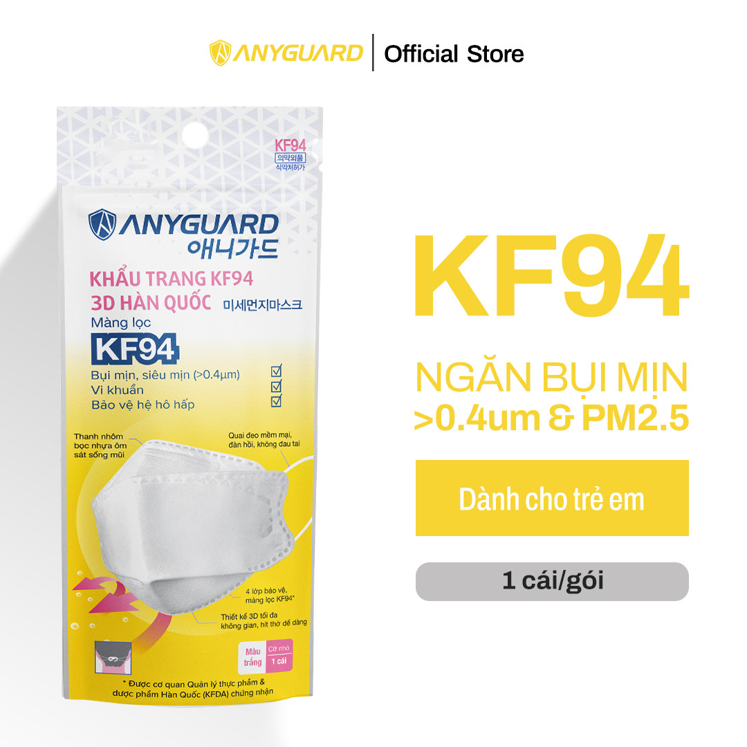 [QUÀ TẶNG] Khẩu Trang Trẻ Em ANYGUARD KF94 Form 3D Cao Cấp Chính Hãng Chống Bụi Siêu Mịn 0.4 - Túi 1 cái