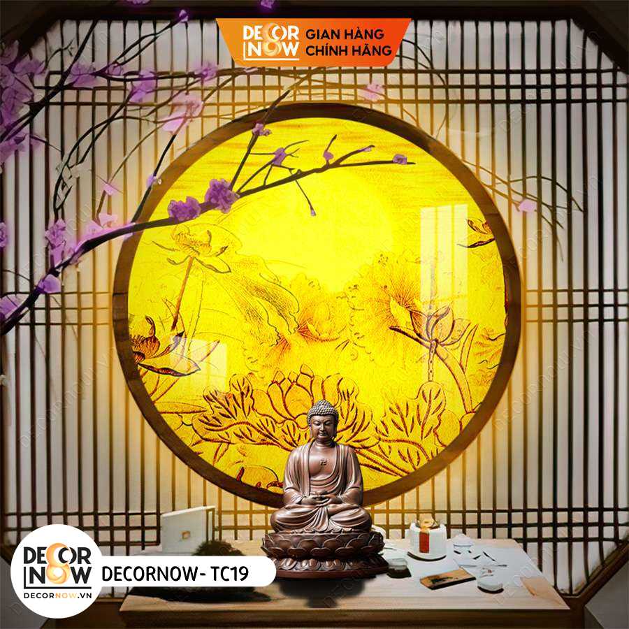 Đèn Hào Quang Phật In Tranh Trúc Chỉ DECORNOW 30,40 cm, Trang Trí Ban Thờ, Hào Quang Trúc Chỉ HOA SEN DCN-TC19