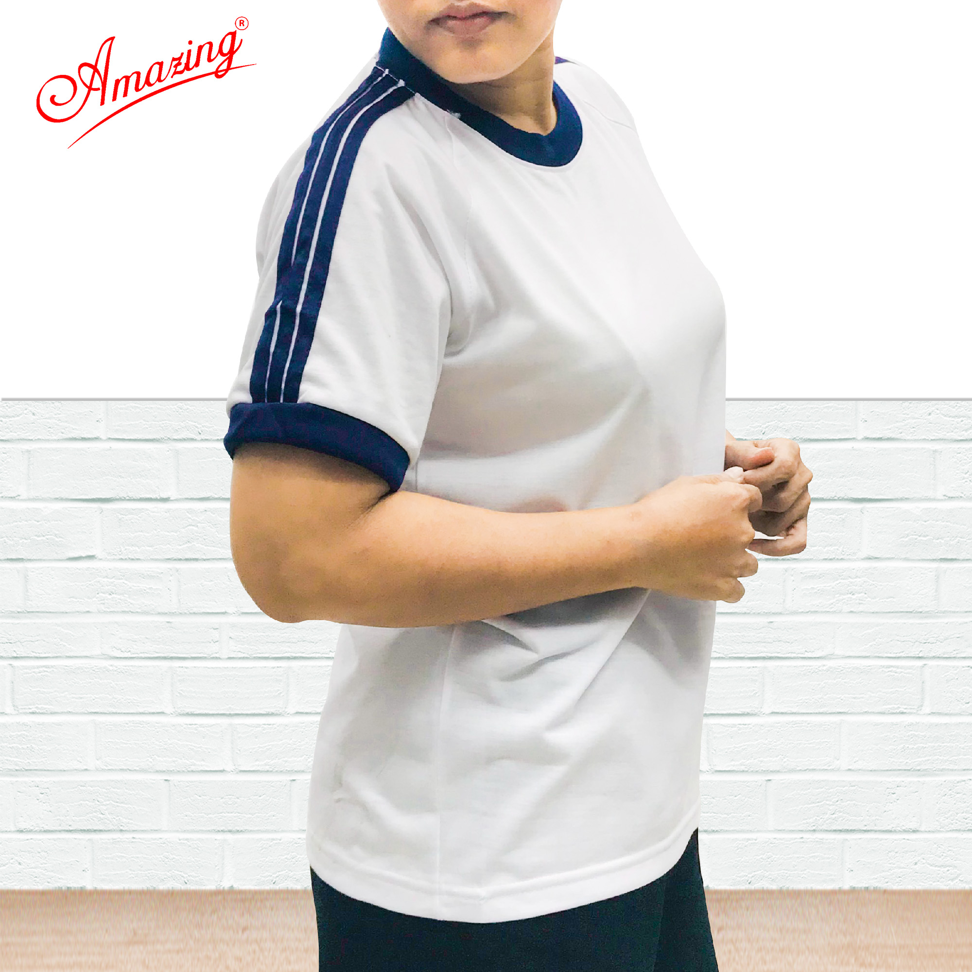 Áo thun thể dục thương hiệu Amazing cho nữ, cổ bẻ và cổ tròn, đồng phục thể thao cho học sinh nam nữ các cấp