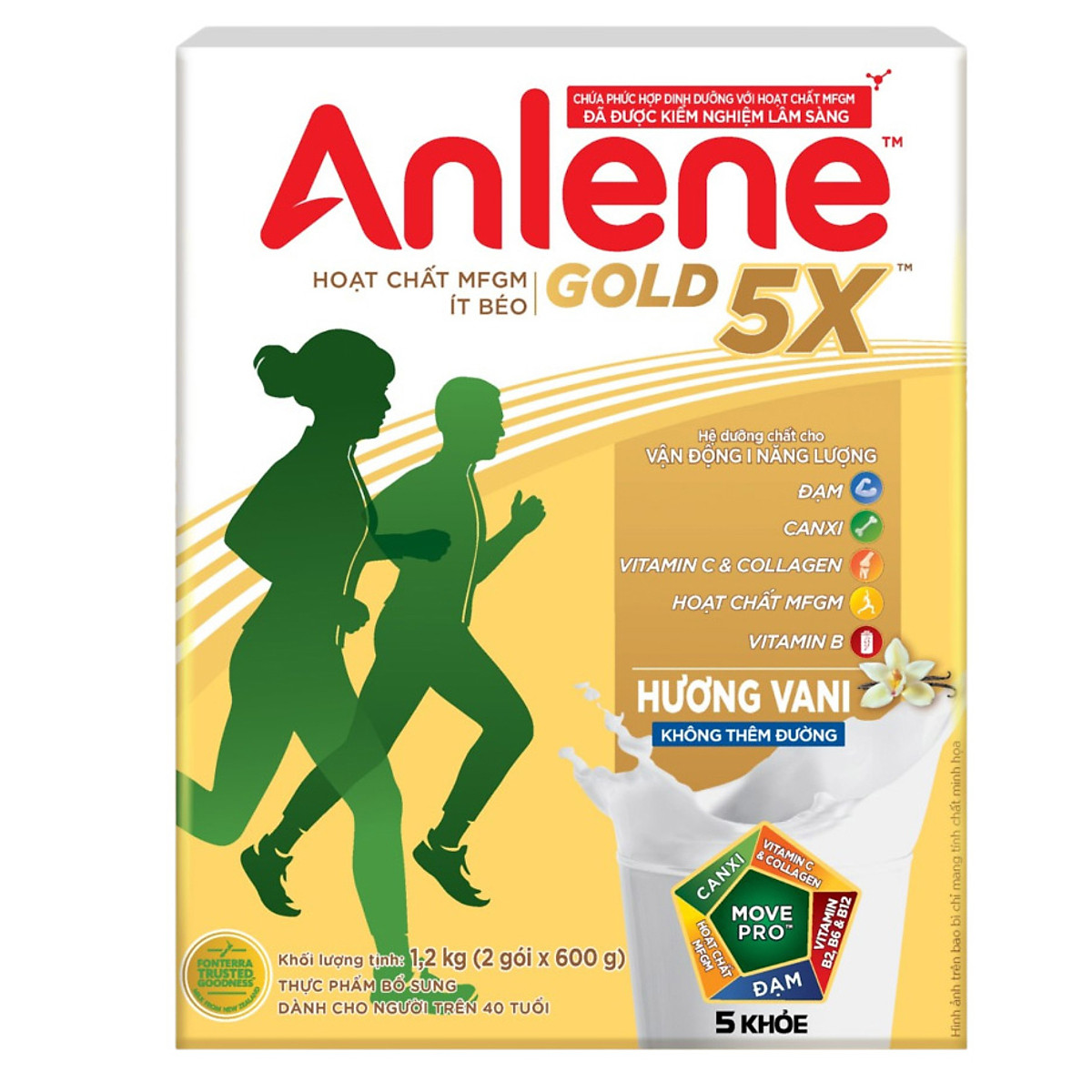 Hình ảnh Combo 02 Sữa Bột Anlene Gold 5X Hương Vanilla (Hộp giấy 1200g) - Tặng ấm đun Điện Quang