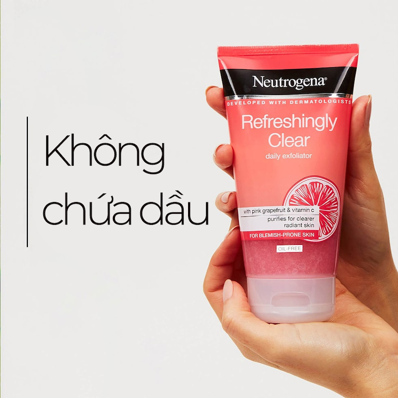 Gel Tẩy Tế Bào Chết Hằng Ngày Cho Da Mụn Chiết Xuất Bưởi Hồng Neutrogena Refreshingly Clear Daily Exfoliator 150ml (Tặng băng đô mèo xinh xắn)