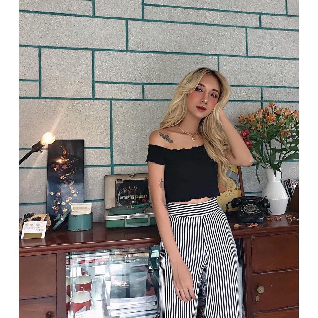 Áo croptop kiểu sexy JOY BABE form ôm thun xịn co giãn 4 chiều, trễ vai điệu đà, áo crop top kieu tay ngắn CRON 89 -4A