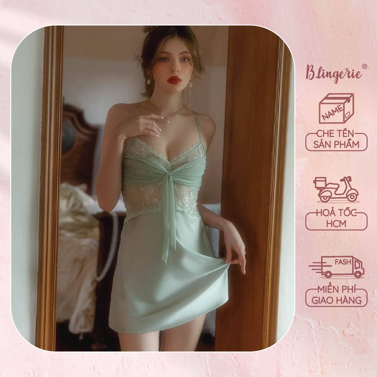 Váy Ngủ Hai Dây Thắt Nơ - B.Lingerie