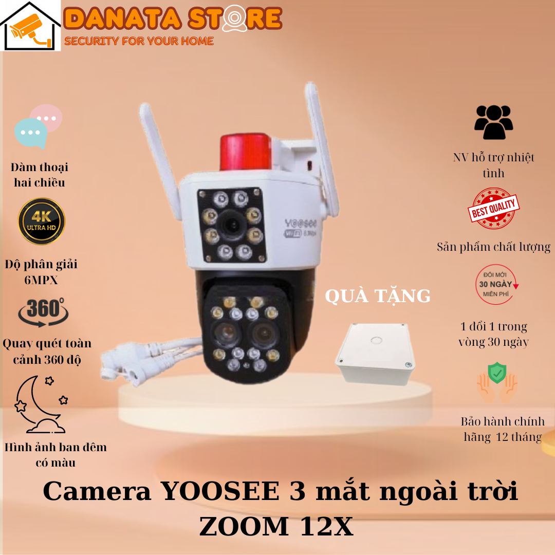 (Lỗi 1 đổi 1) Camera Wifi Yoosee 3 Mắt Zoom 12x - xem được 2 Khung Hình tích hợp 20 Đèn Led có Cảnh Báo Chống Trộm và Đàm Thoại 2 Chiều - HÀNG CHÍNH HÃNG