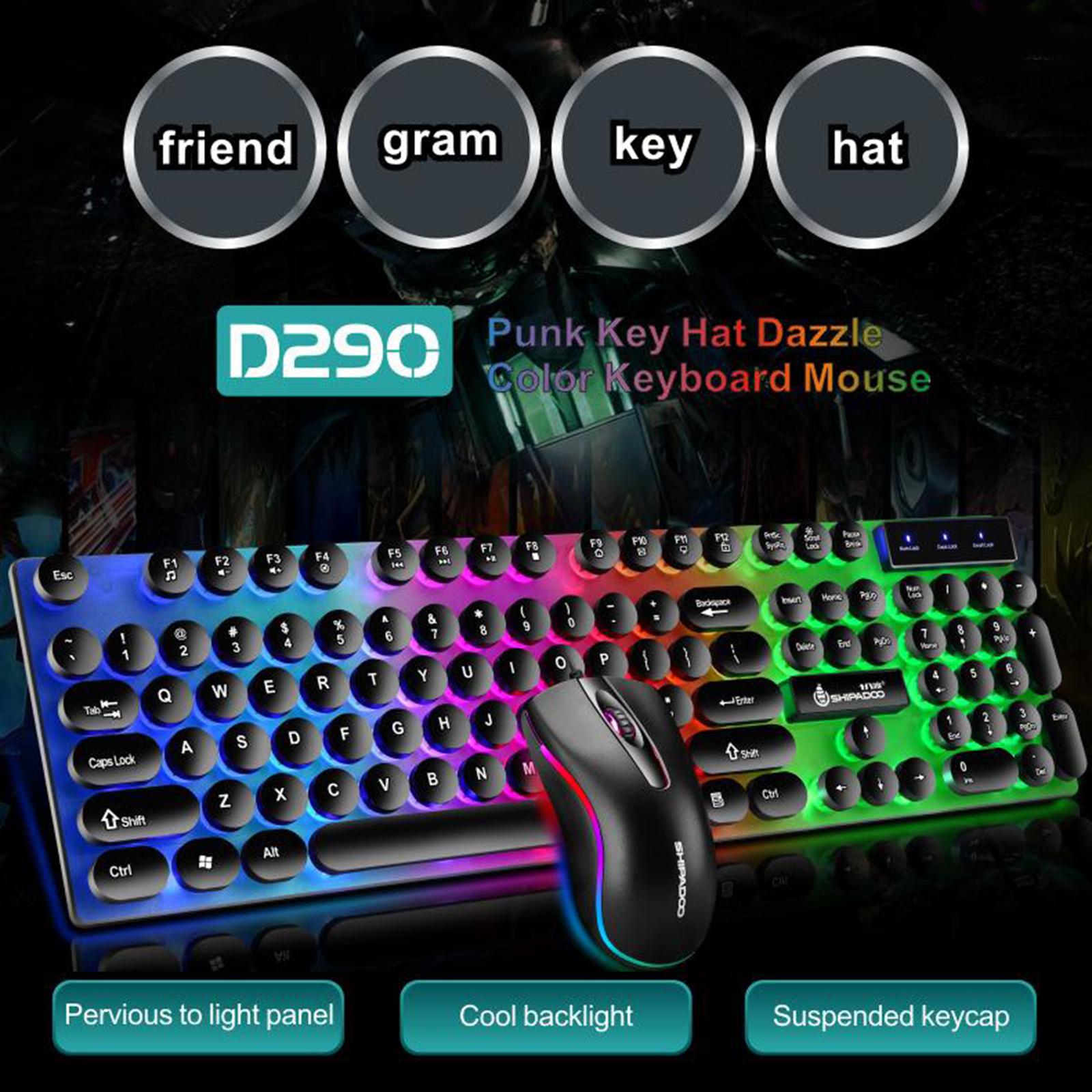 USB Wired RGB Rainbow Backlit Luminous Gamer Mouse Keyboard Set for Working or Games