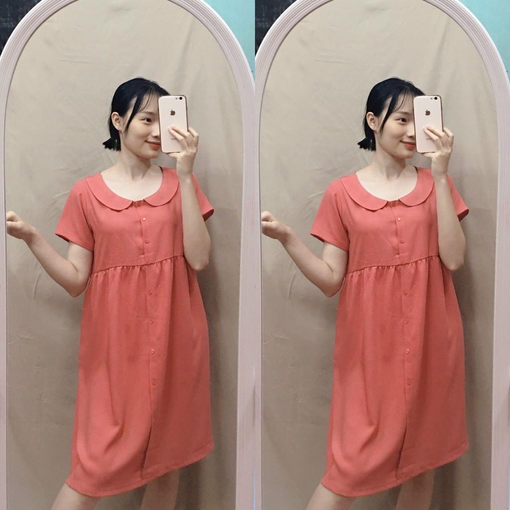 Váy bầu sau sinh công sở MÙA HÈ dambauxinh-BBA943 cổ bẻ dáng suông, chất lụa thái mềm mát Freesize