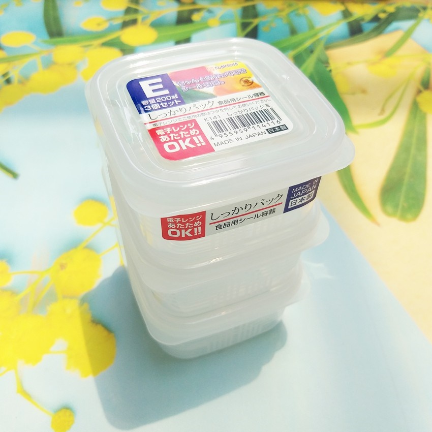 Set 03 hộp nhựa Nakaya 200ml bảo quản thức ăn trong rủ lạnh, có nắp mềm - Nội địa Nhât