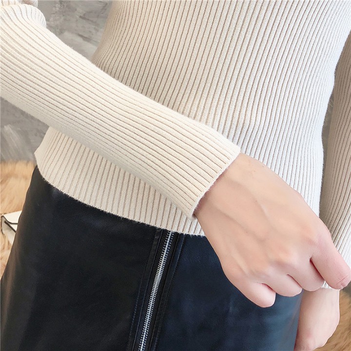 Áo len lụa cổ lọ dài tay trơn siêu mềm, siêu ấm