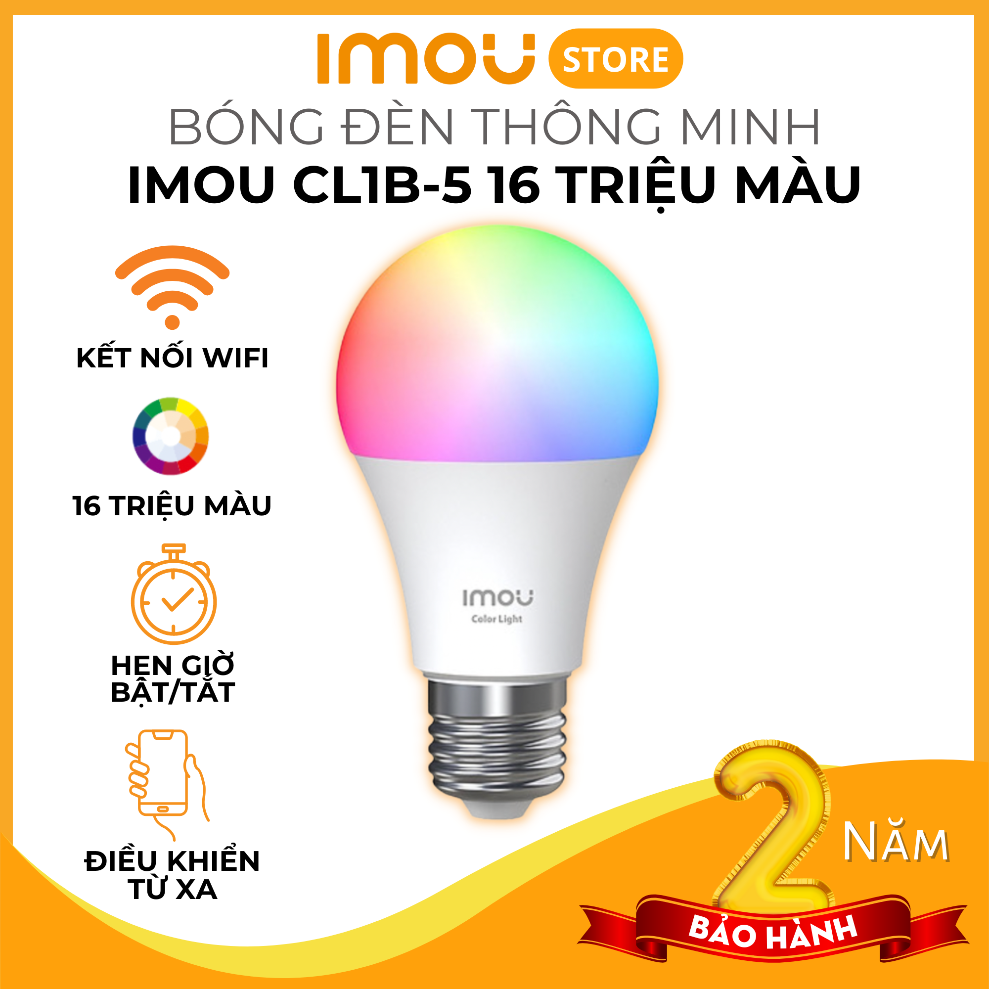 Bóng đèn thông minh IMOU CL1B-5 16 triệu màu, Kết nối WI-FI, Điều Khiển Từ Xa Qua Ứng Dụng Di Động, Cài đặt lịch trình & hẹn giờ, Tiết kiệm năng lượng - Hàng Chính Hãng