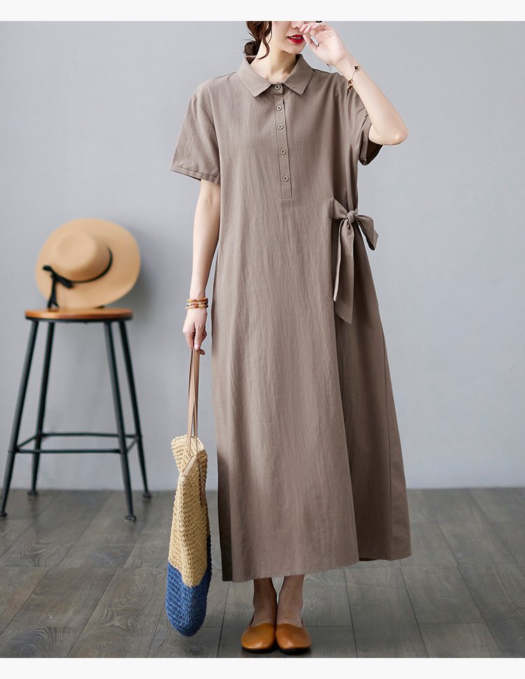Váy sơ mi thắt eo dáng dài suông phong cách Hàn Quốc, Đầm sơ mi dáng dài chất linen mềm ARCTICHUNTER Ah61