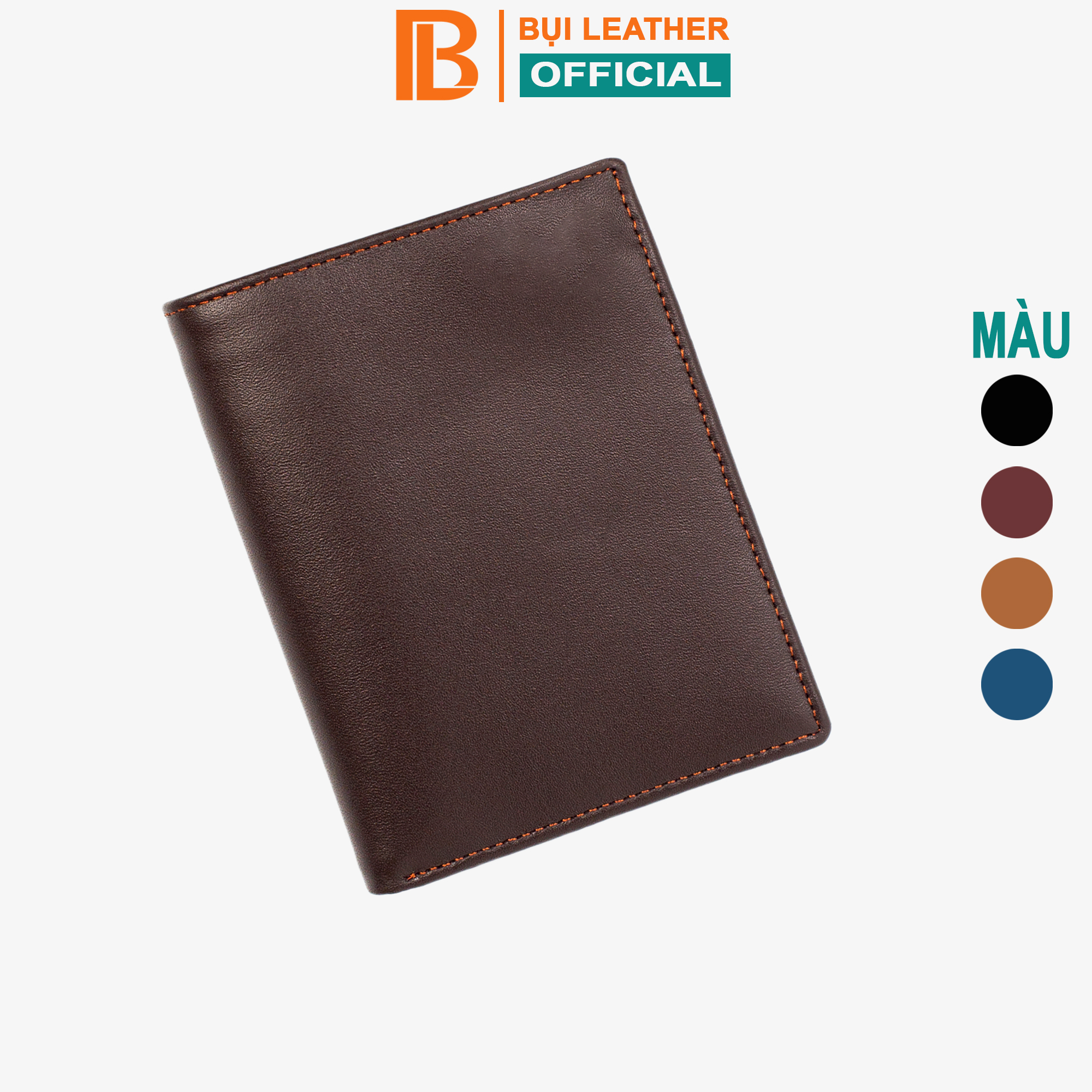 Ví Nam, Bóp Nam Da Bò Nappa Bụi Leather V101 - Bảo Hành 12 Tháng - Đứng Nâu