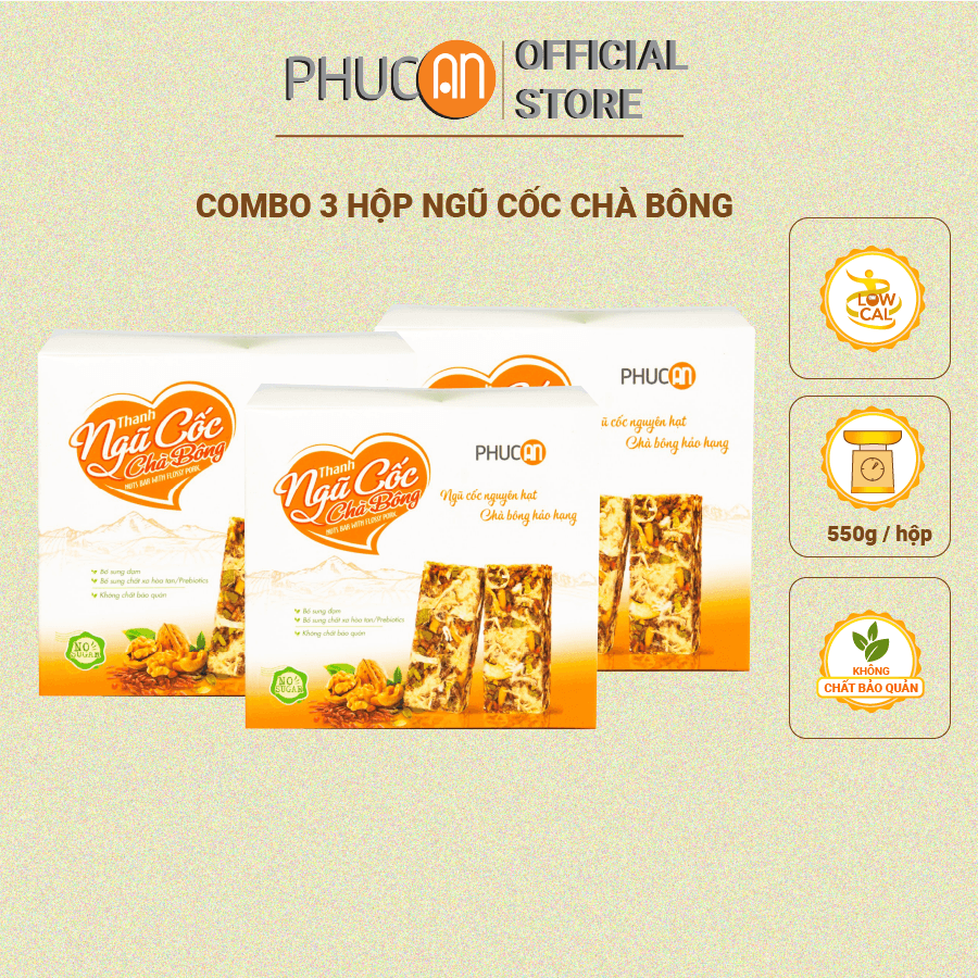 Combo 3 hộp thanh năng lượng ngũ cốc chà bông Phúc An - Thay thế bữa ăn nhẹ