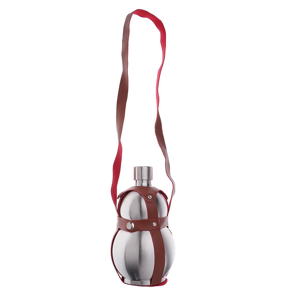 2X 304 Stainless Steel Wine Pot Liquor Gourd Hip Flask with Leather Belt