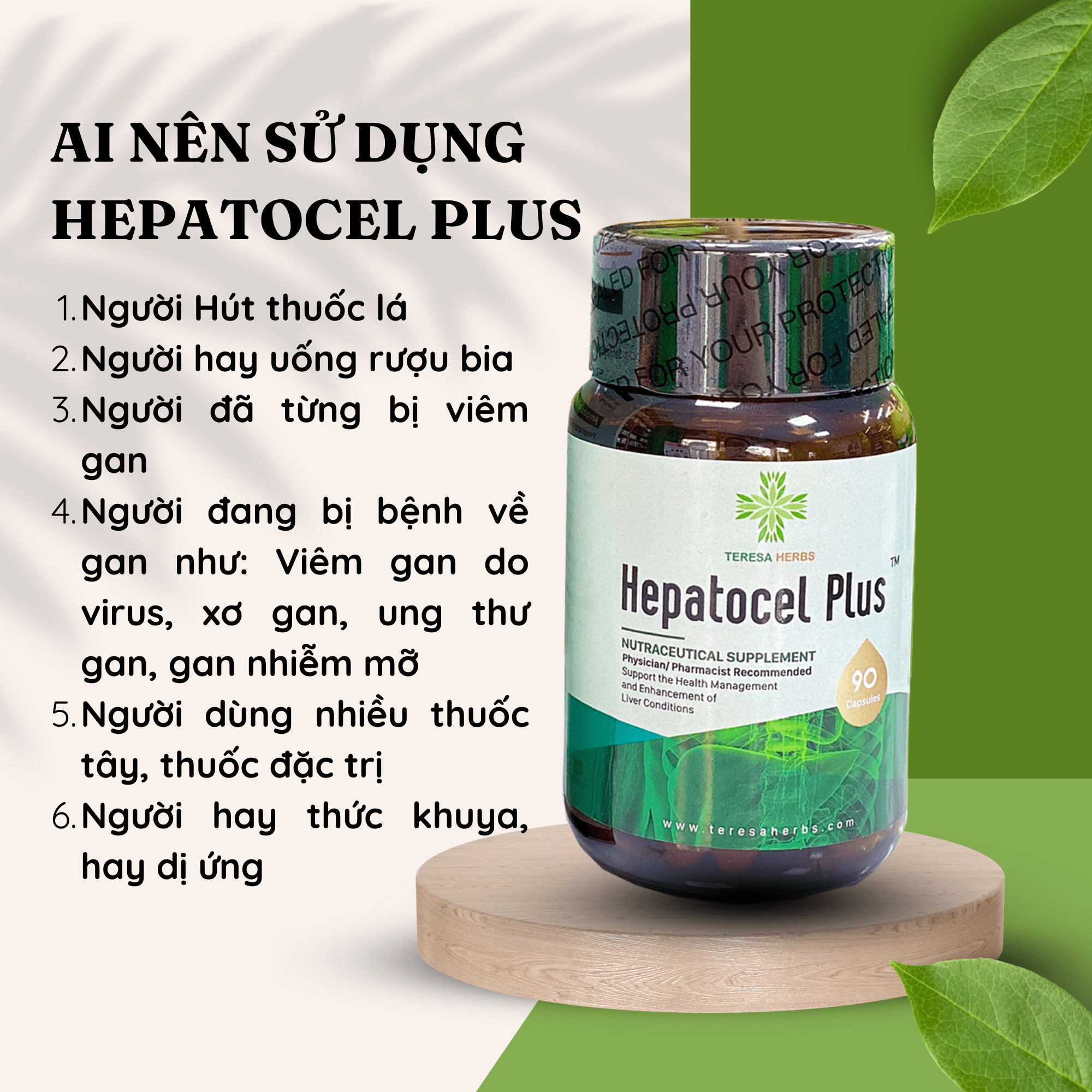 Viên Uống Bổ Gan Hepatocel Plus TERESA HERBS Mỹ Hộp 90 Viên, Hỗ Trợ Thải Độc Gan, Tăng Cường Chức Năng Gan, Hồi Phục Gan