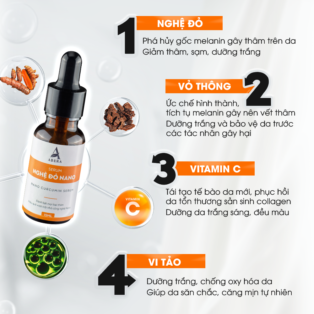 Combo 02 Serum Nghệ Đỏ Nano ABERA Cho Làn Da Trắng Mịn, Giảm thâm, Serum mờ thâm nhanh chóng, hiệu quả