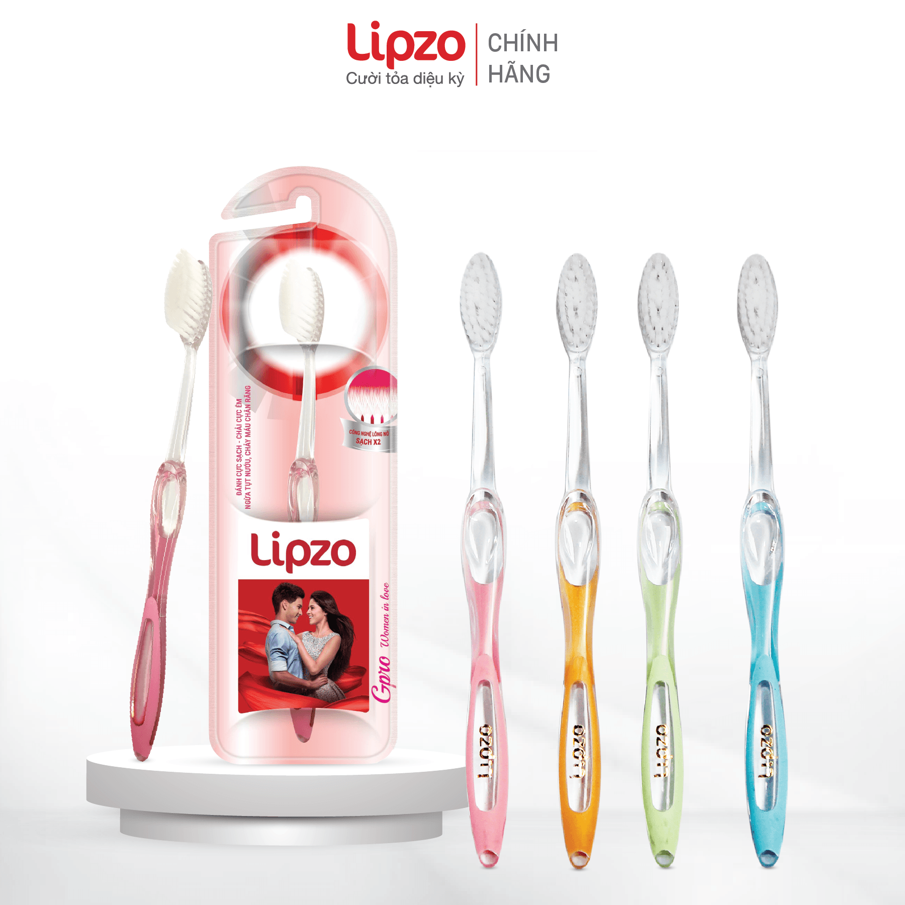 Bàn Chải Đánh Răng LIPZO Gpro Phù Hợp Nữ Giới Công Nghệ Nano Kháng Khuẩn Lông Nở Kết Hợp Chỉ Tơ Nha Khoa