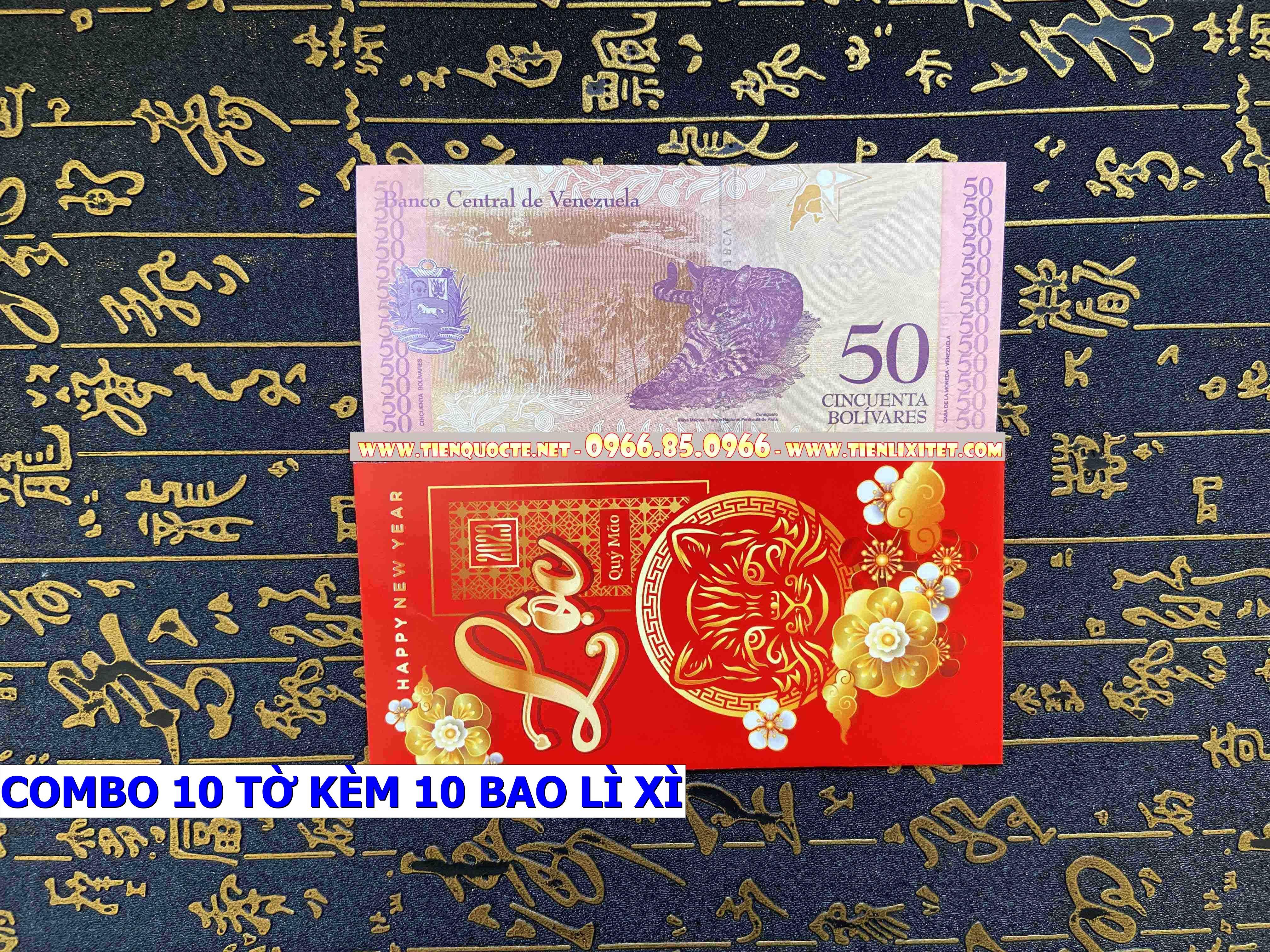 Set 10 tờ Lì xì hình tiền 2023 tấm tiền Venezuelaa hình con mèo 2023, tặng bao đỏ may mắn CPTLGD01857