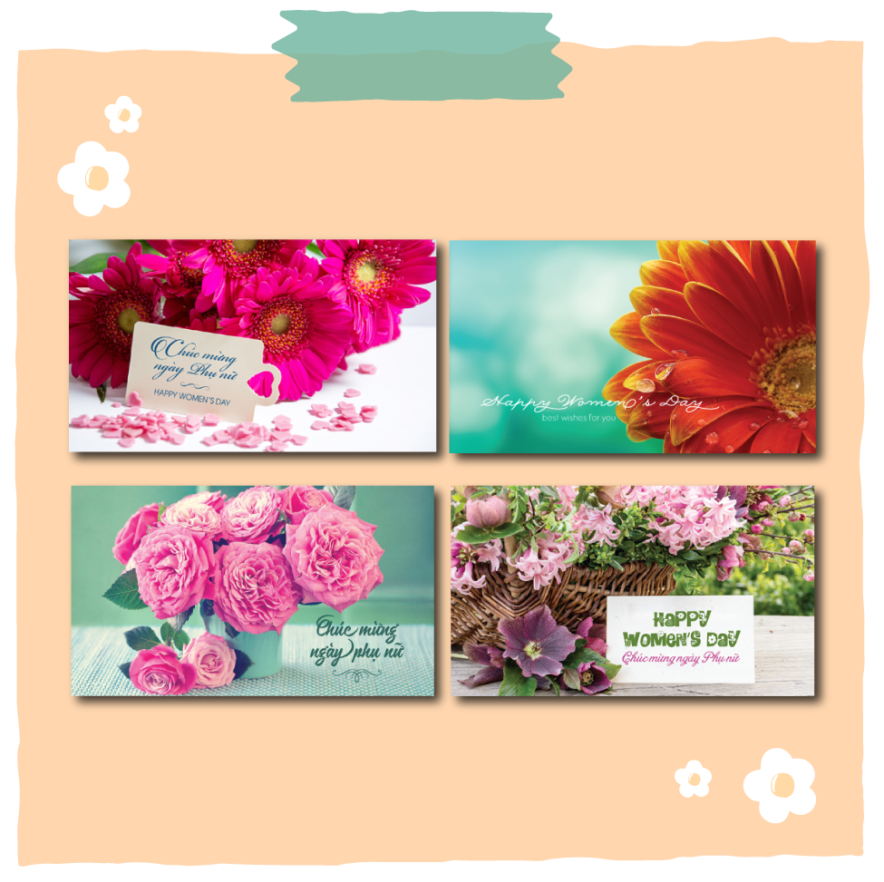 Combo 4c Thiệp ngày phụ nữ 8.3 và 20.10 Women's day - Thiệp Grey 10.5x18cm kèm phong bì