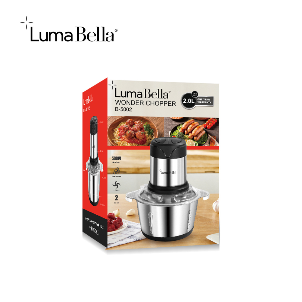 Máy xay thịt, máy xay sinh tố, xay đa năng Lumabella B-5002, công suất lớn 500W,cối 2L loại Inox304 - HÀNG CHÍNH HÃNG