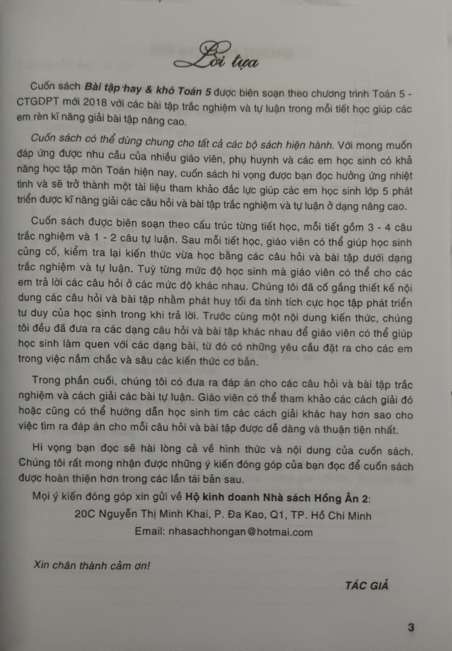 Sách - Bài tập hay và khó toán 5 - tập 2 (dùng chung cho các bộ sgk hiện hành) (HA)