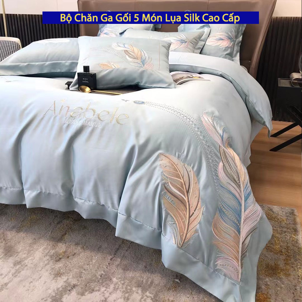 Bộ Chăn Ga Gối Đệm 5 Món Lụa Silk Anabele Cao Cấp Chuẩn Khách Sạn 5 Sao Bộ Drap Ra Ga Nệm Trải Giường