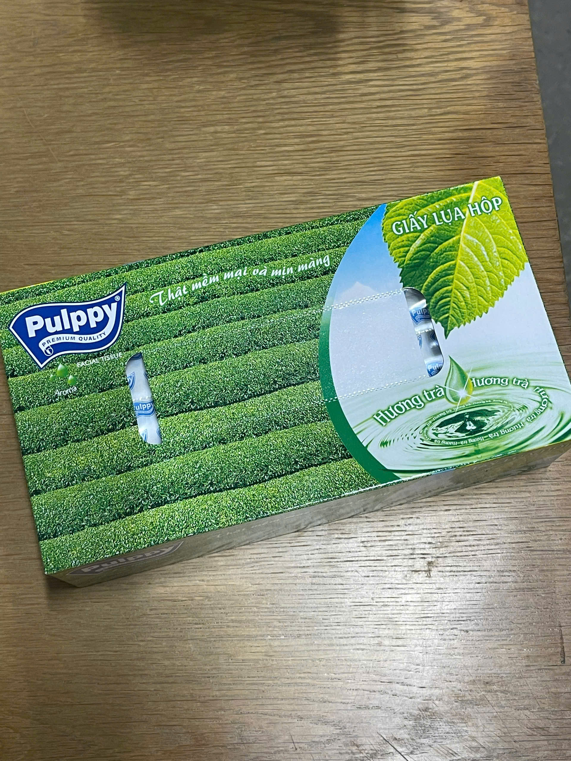Giấy Lụa Hộp Pulppy Hương Trà Khăn Giấy Rút 100 Tờ 2 Lớp