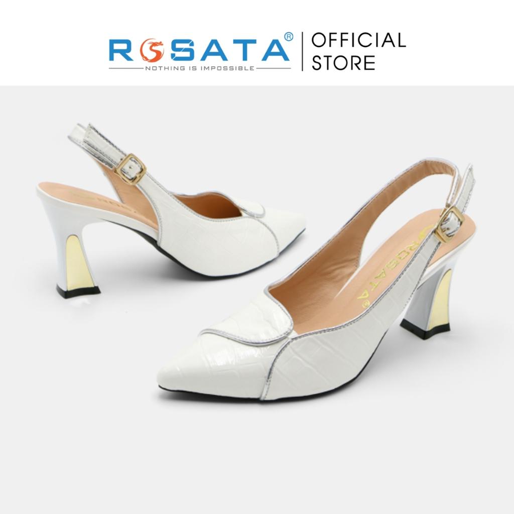 Giày cao gót nữ mũi nhọn 6 phân công sở quai hậu khóa cài mảnh ROSATA RO551 - TRẮNG