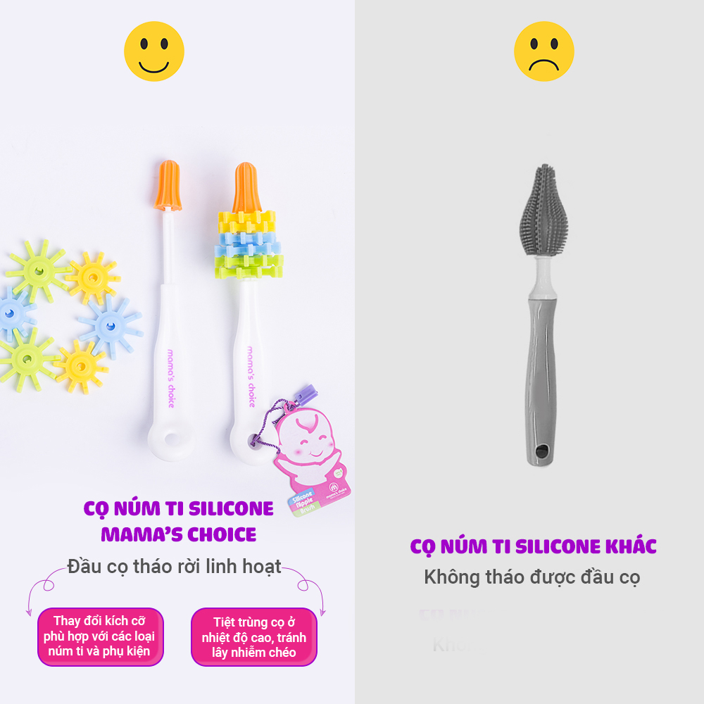 Cọ Rửa Núm Ti Mama’s Choice, Chất Liệu Silicone Cao Cấp, Vệ Sinh Sạch Sẽ và Mềm Mại Không Làm Trầy Xước Núm Ti