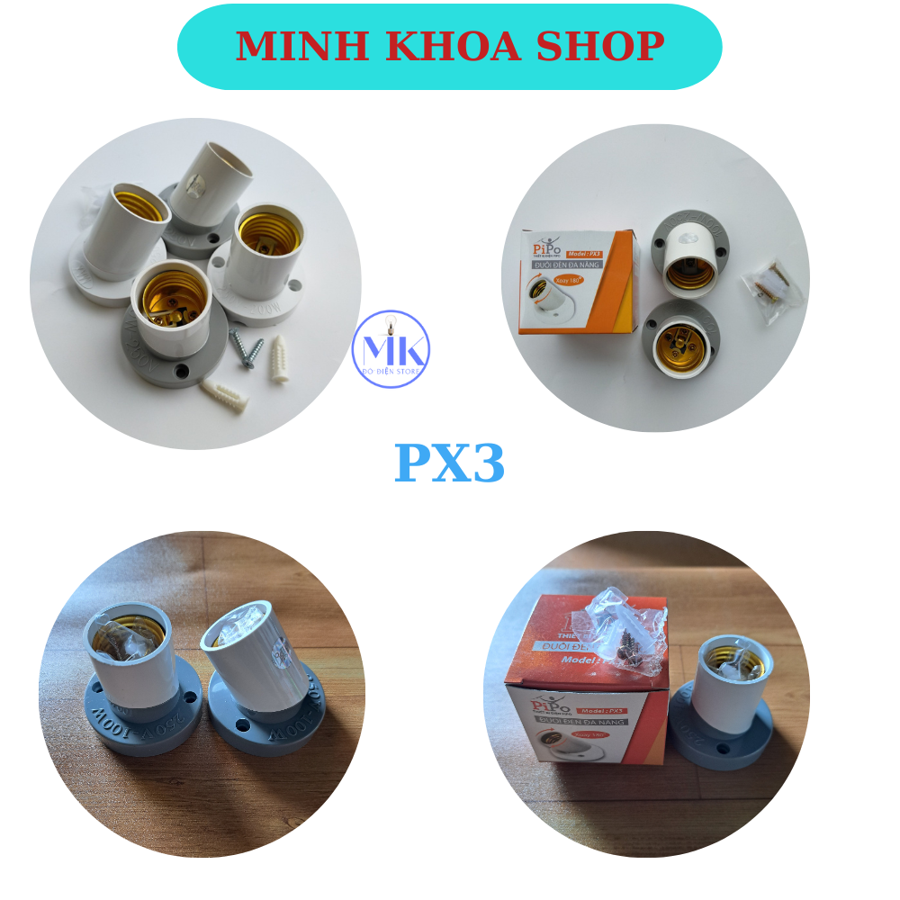 Đui đèn, Đuôi Đèn đa năng Px3 PIPO E27, thẳng được, xéo được