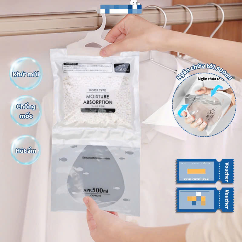 COMBO 4 Túi  hút ẩm chống mốc dạng treo dùng cho tủ quần áo tủ giầy giúp hút ẩm quần áo tránh bị ẩm mốc