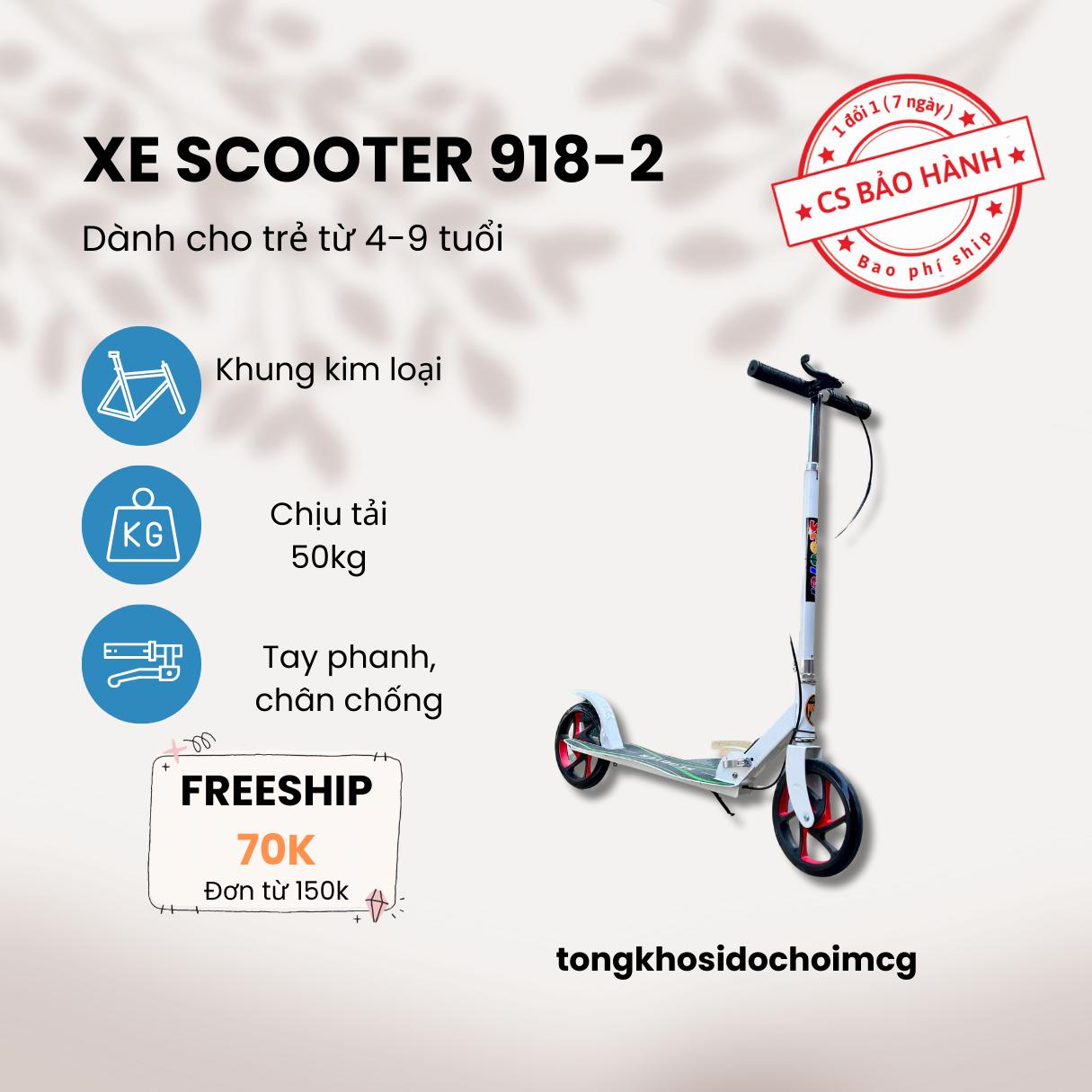 Xe trượt Scooter mã 918-2, khung kim loại có tay phanh và chân chống