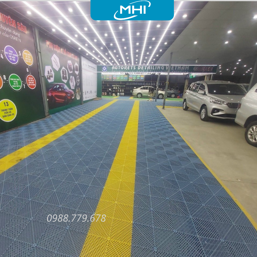 [COMBO 11] Vỉ nhựa lót sàn gara ô tô MHI - Cao 2.5 cm / trung tâm chăm sóc xe ô tô, khu vực rửa xe ô tô