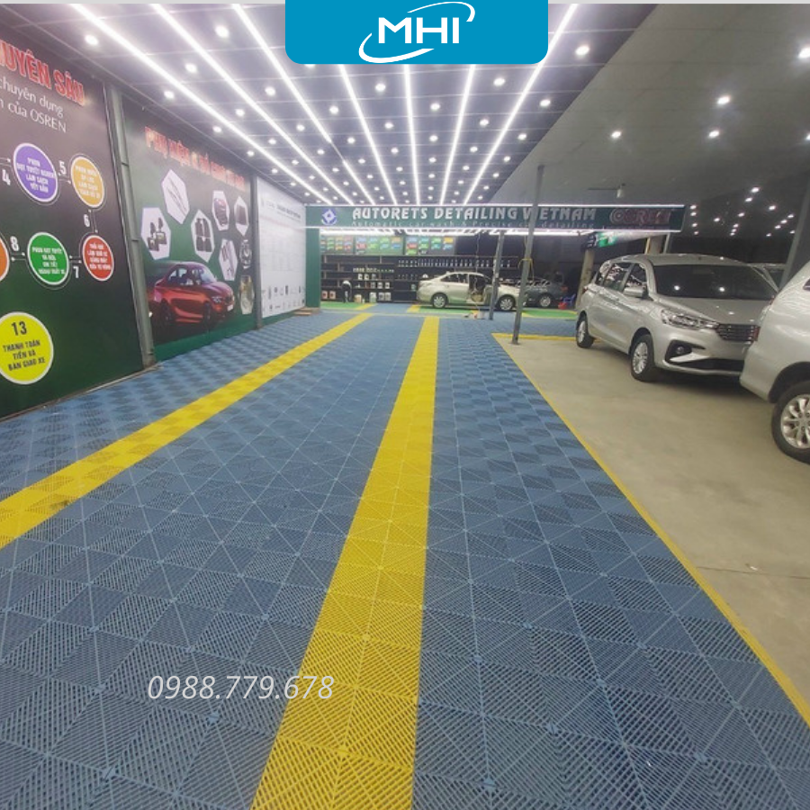 Vỉ nhựa lót sàn gara ô tô MHI - Cao 2.5 cm / trung tâm chăm sóc xe ô tô, khu vực rửa xe ô tô