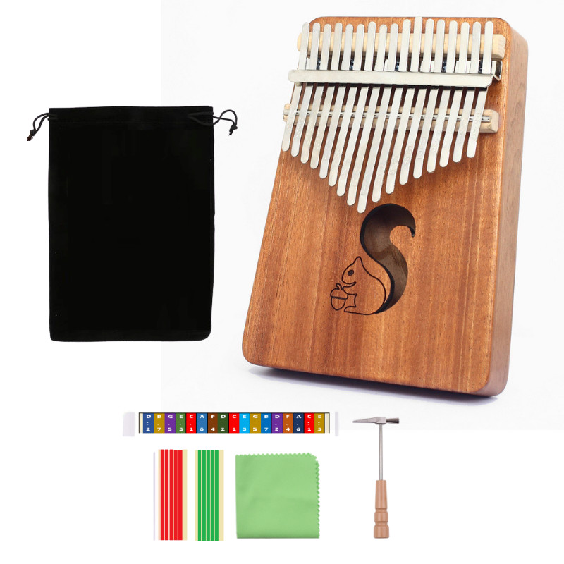 Đàn Kalimba 17 Phím gỗ mahogany M-17 Sóc cute ( Tặng Túi nhung bảo vệ, Búa chỉnh âm, Sticker dán note, Khăn lau, stick màu)