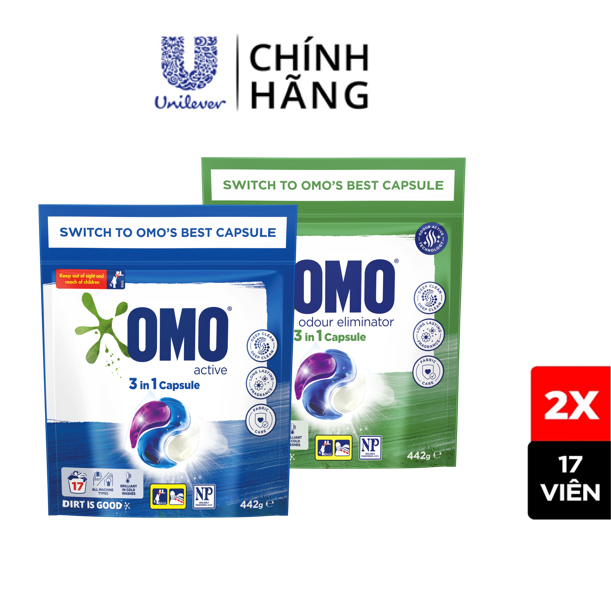 Combo 2 Túi Viên Giặt Tiện Lợi OMO công nghệ Anh Quốc - 17 viên/túi - Bền Đẹp và Khử Mùi