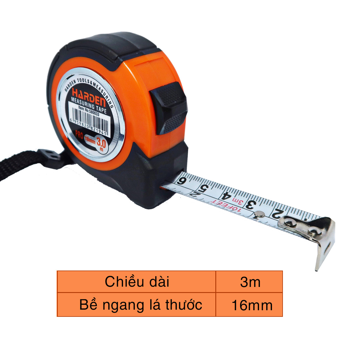 THƯỚC DÂY CUỘN 3M x 16mm HARDEN 580033 - Hàng Chính Hãng - Lá Thước Bằng Hợp Kim Thép Mềm Mỏng, Giúp Thao Tác Dễ Dàng, Tiện Dụng. Vỏ Ngoài Bằng Nhựa Mềm, Chống Trơn, Chống Va Đập.